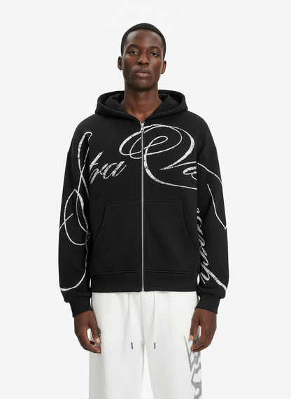 High Street Script Letter Print Zip-up Hoodie Jacket 
