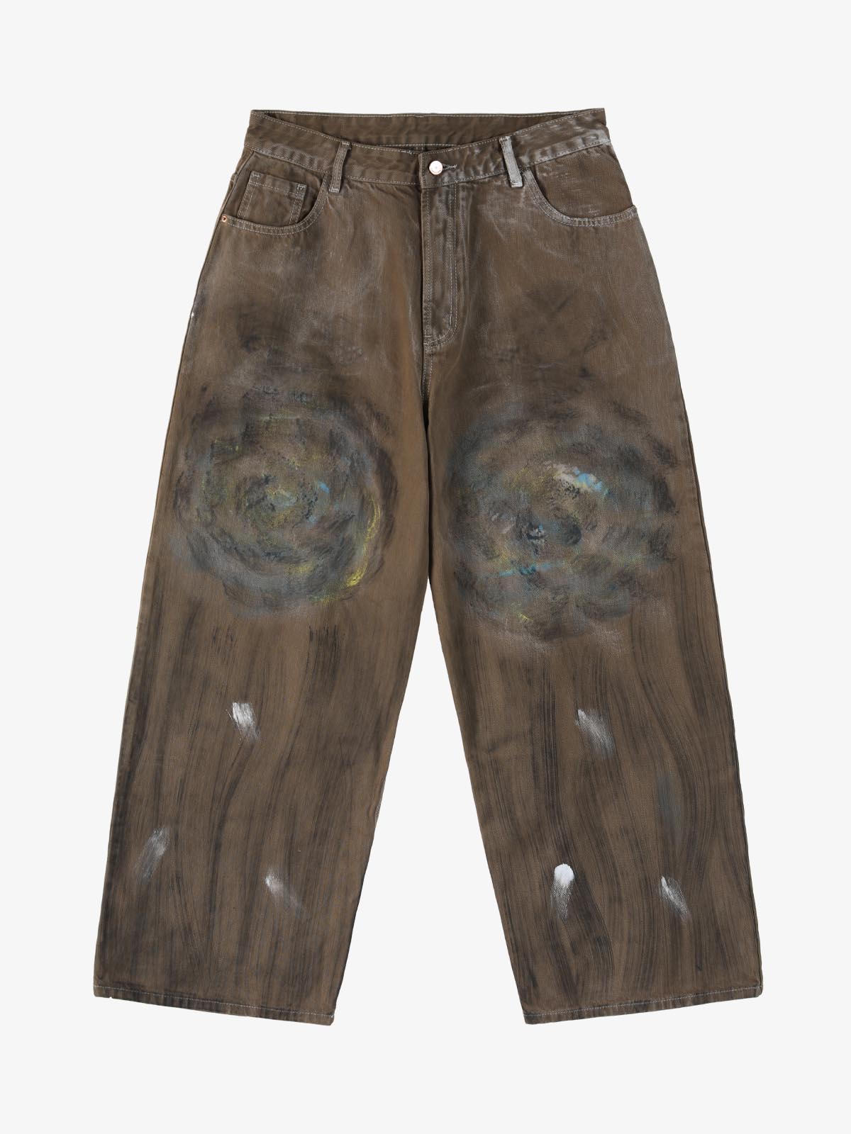 Retro Graffiti Painted Distressed Wide-Leg Jeans