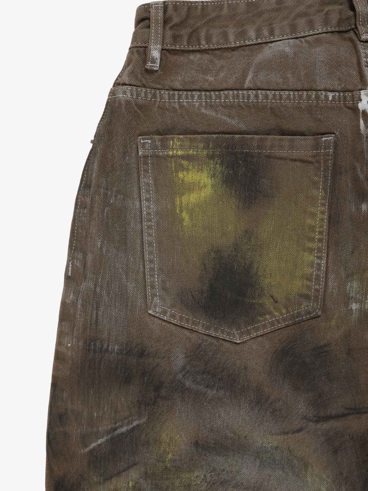 Retro Graffiti Painted Distressed Wide-Leg Jeans