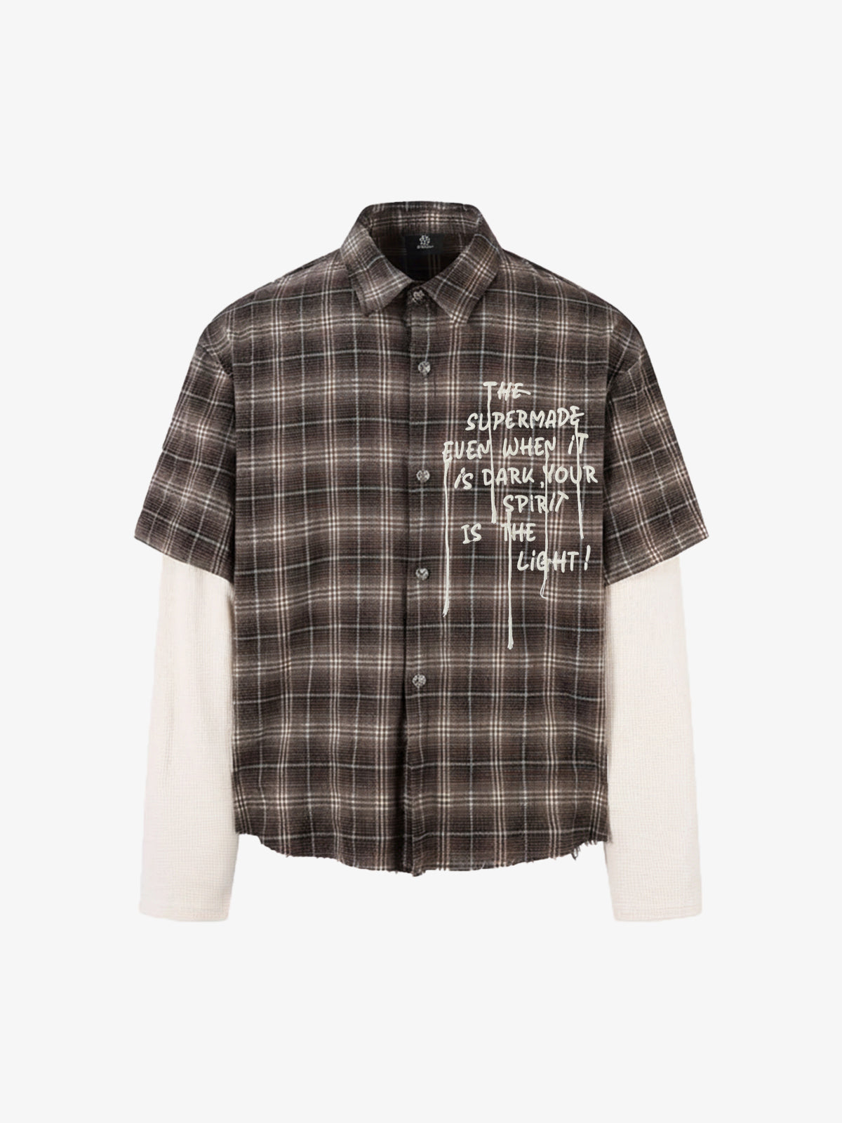 Cotton Street Distressed Plaid Faux Two-Piece Shirt?