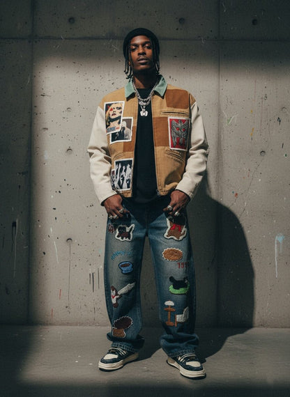 Punk Retro Collage Print Distressed Heavy Jacket 