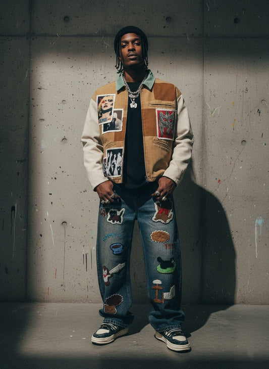 Punk Retro Collage Print Distressed Heavy Jacket 