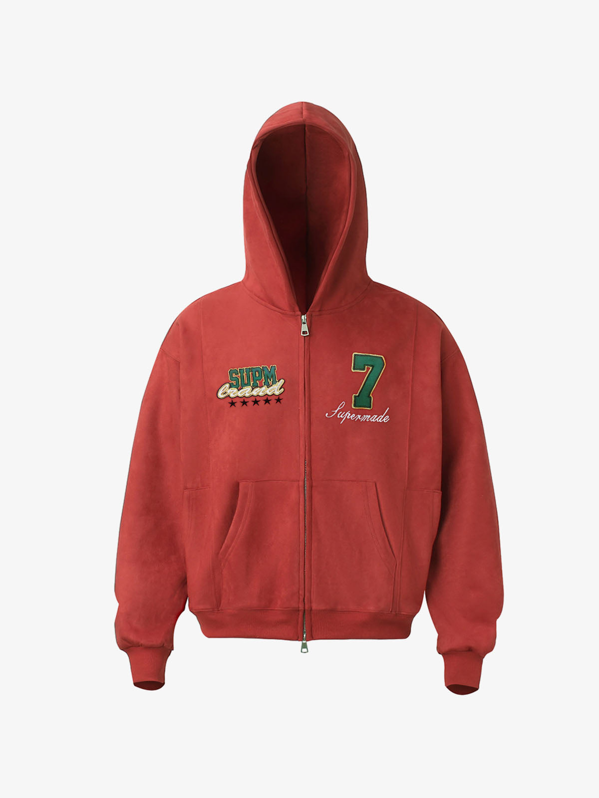 Suede Letter Embroidered Cropped Zip-Up Sweatshirt