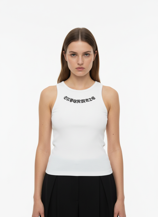 Gothic Lettering Embroidered Ribbed Vest