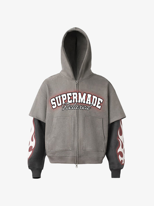 Suede Large Pocket Faux Two-Piece Zipper Short Jacket 