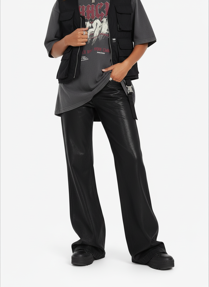 Thesupermade Black Wax Coated Flare Jeans - 2212 