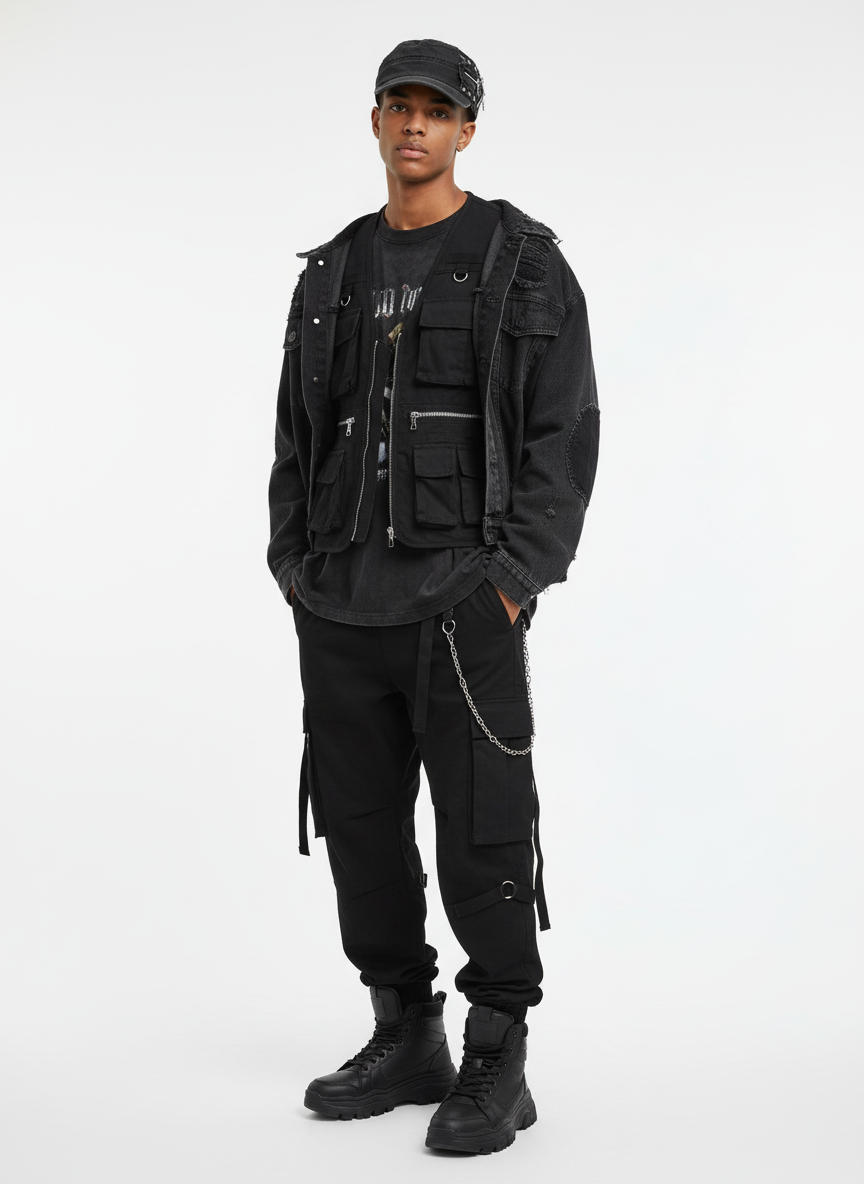 Washed Rivet Zipper Flat Top Cap