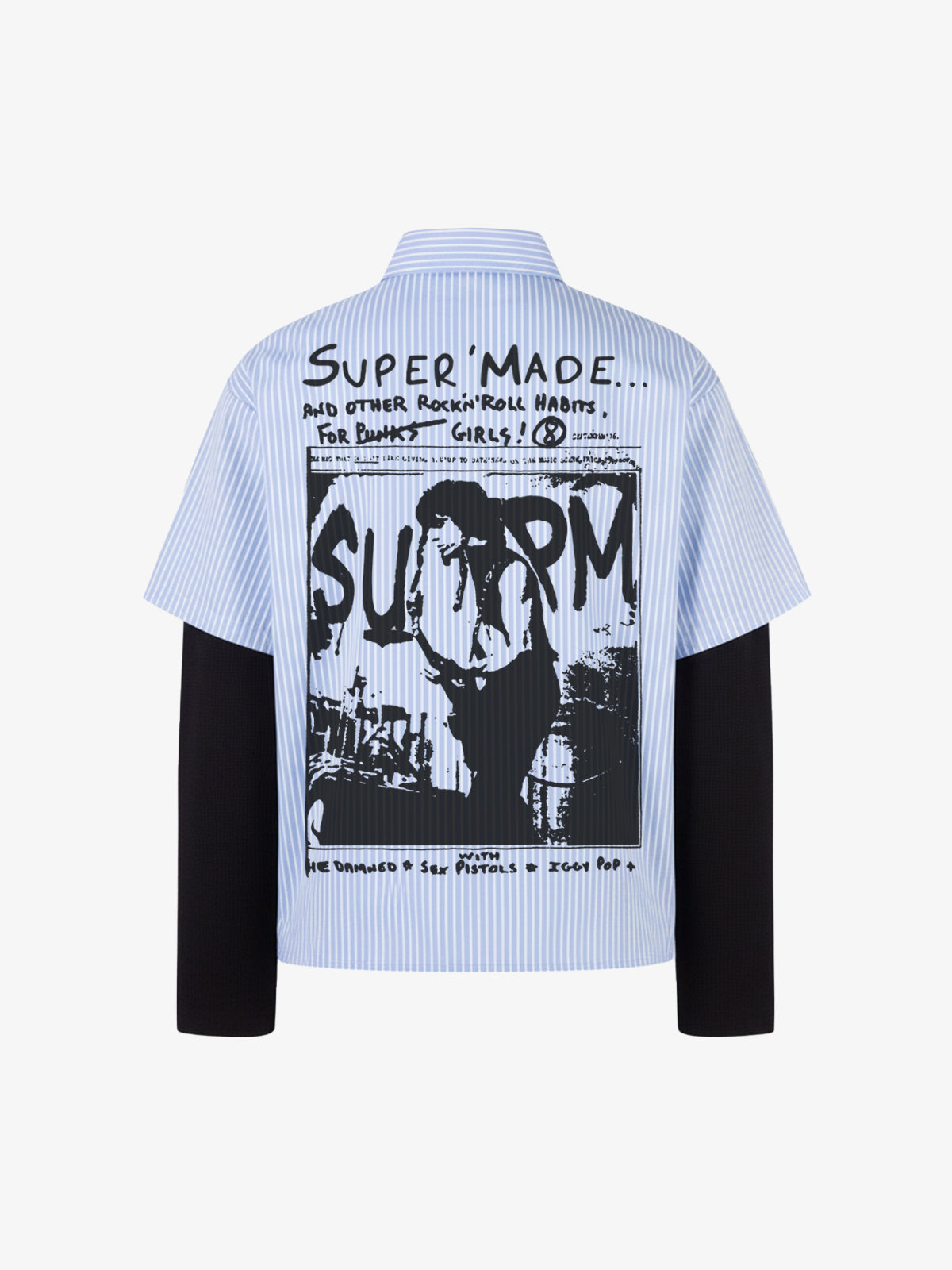 Vintage Illustration Striped Faux Two-Piece Shirt?