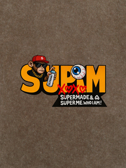 Supermade Trendy Hip-Hop Monkey Graffiti Font T-Shirt 