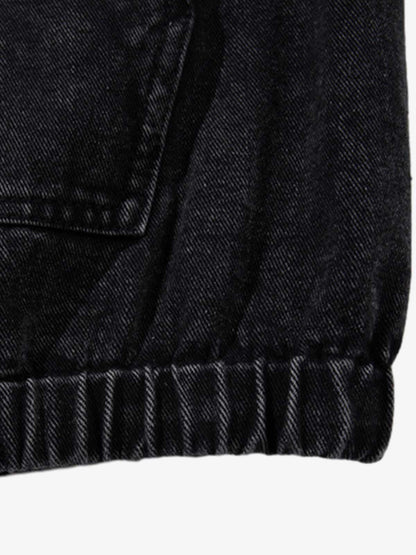 Denim Hoodie with Metal Toggle Closure Black Oversized Sweatshirt?