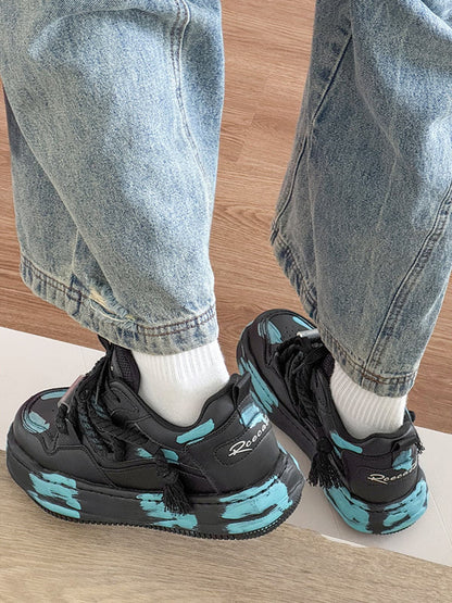 Trendy High-Top Sneakers with Unique Splash Design for Casual Wear 