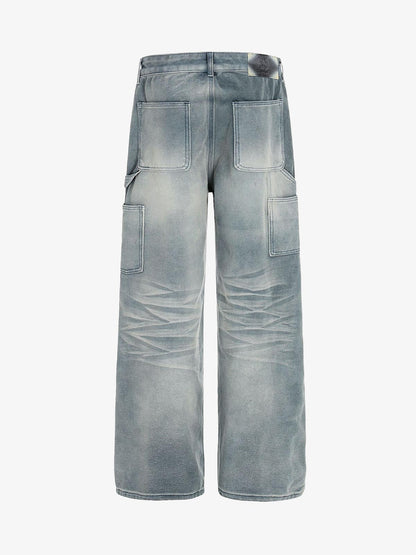 High-Waisted Wide-Leg Denim Pants with Asymmetric Wrap Design 