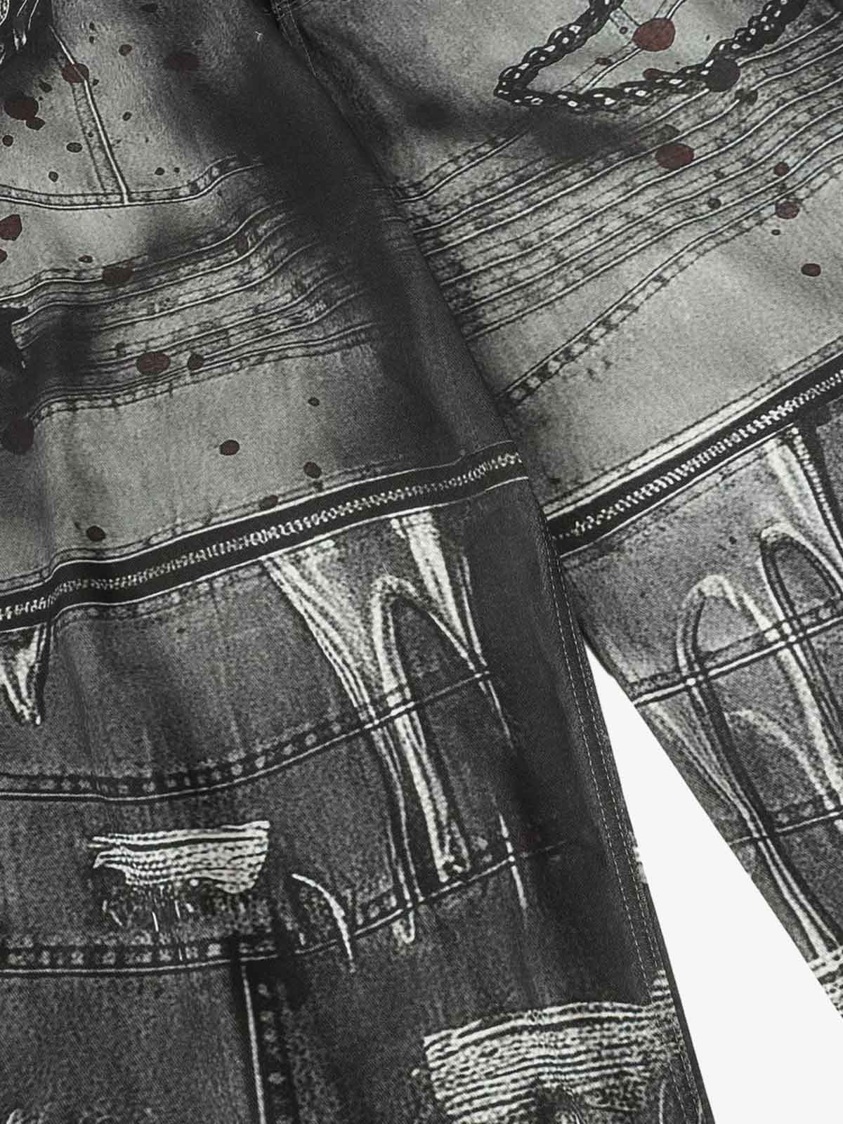 Black Printed Denim Wide-Leg Pants with Gothic Art Design for Men and Women 