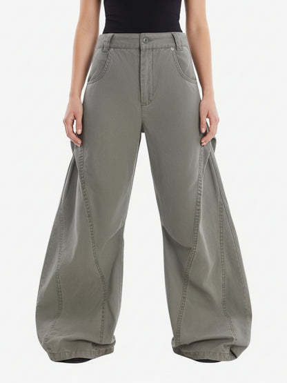 Vintage Distressed Pleated Barrel Pants