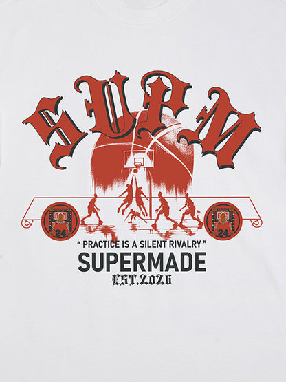 thesupermade-Cotton Basketball Graphic T-Shirt with "Practice Is A Silent Rivalry" Print and Oversized Fit 