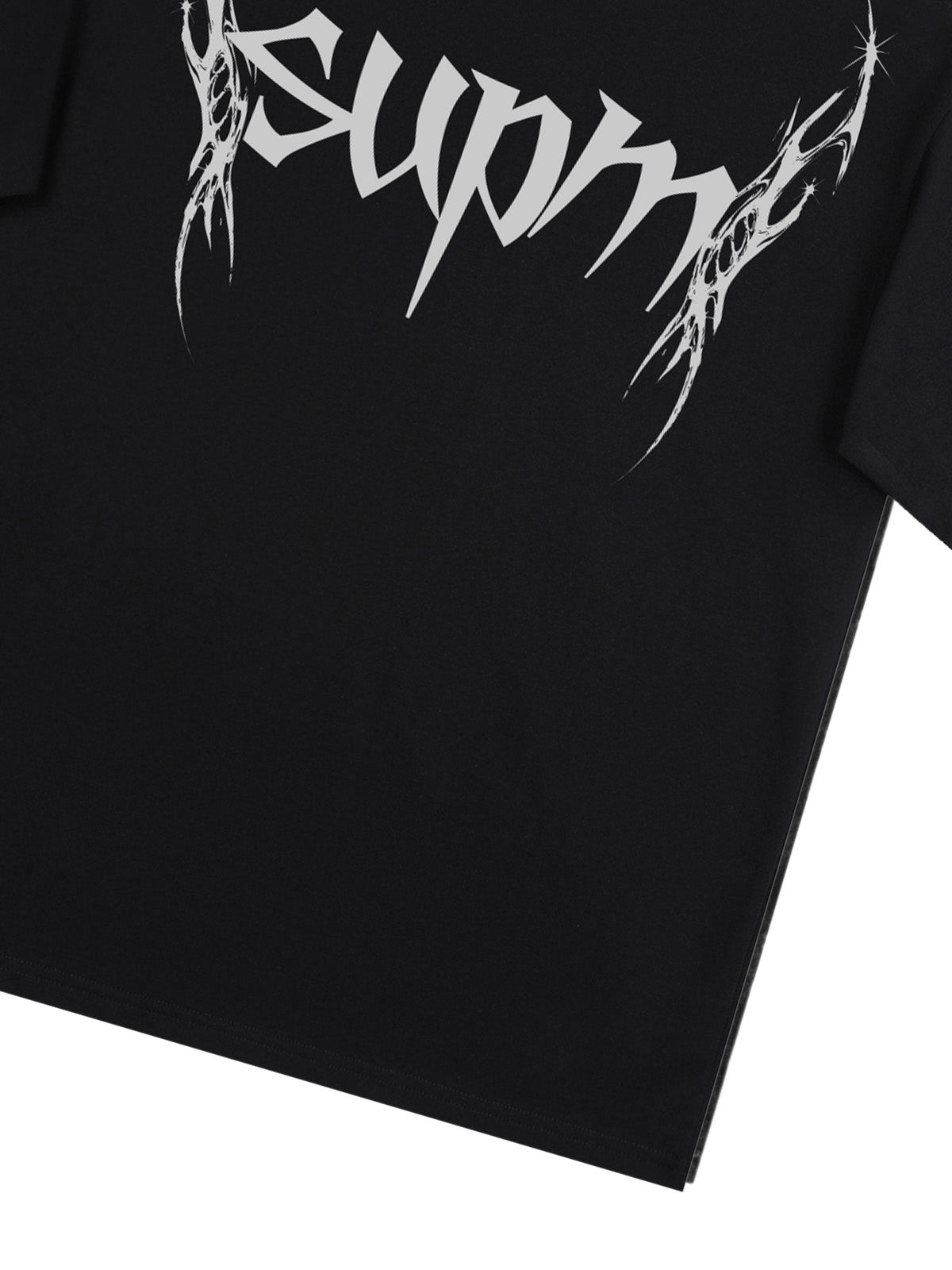 THE SUPERMADE Futuristic spiked pattern gothic style logo font design T-shirts 