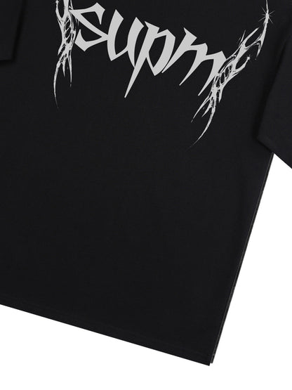 THE SUPERMADE Futuristic spiked pattern gothic style logo font design T-shirts 