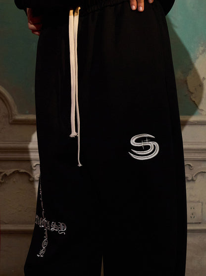 Cotton Blend Oversized Hoodie & Pants Set - Streetwear Style Tracksuit with Logo Embroidery and Zipper Closure 