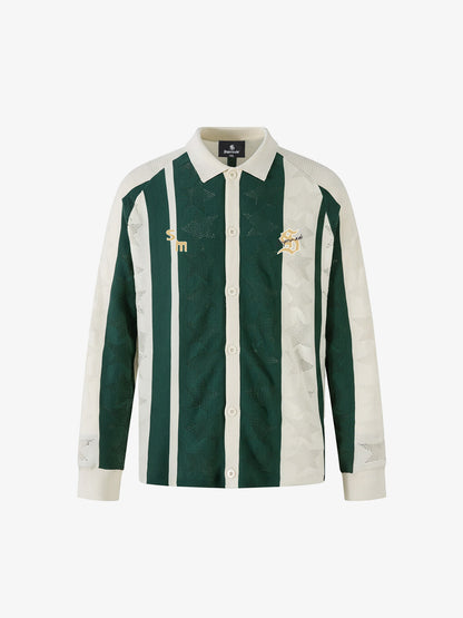 Striped Color-Block Knit Button-Up Cardigan 