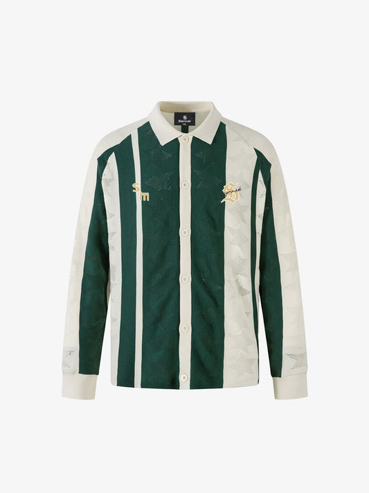 Striped Color-Block Knit Button-Up Cardigan 