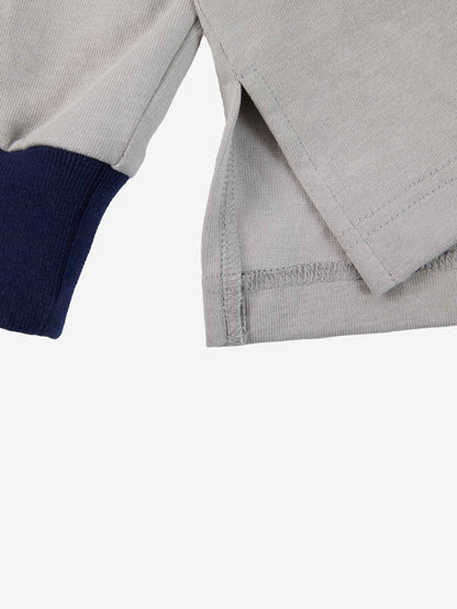 Supermade Color-Blocked Polo Collar Embroidered Print Long-Sleeved Jersey?