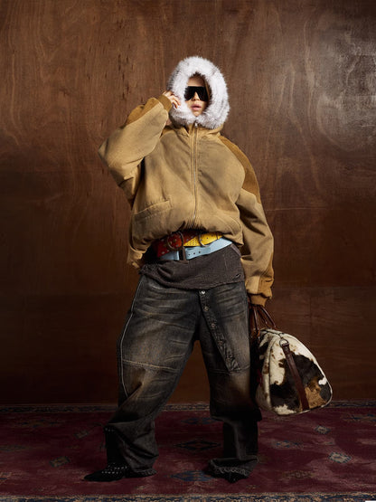 Winter-Ready Corduroy Jacket with Faux Fur Trim for Men 