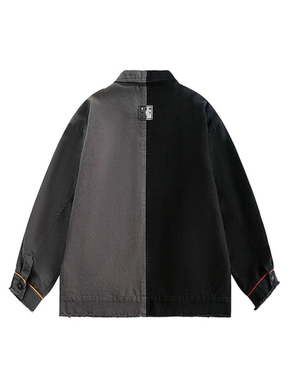 Contrast Color Spliced Graffiti Zip Up Jacket 