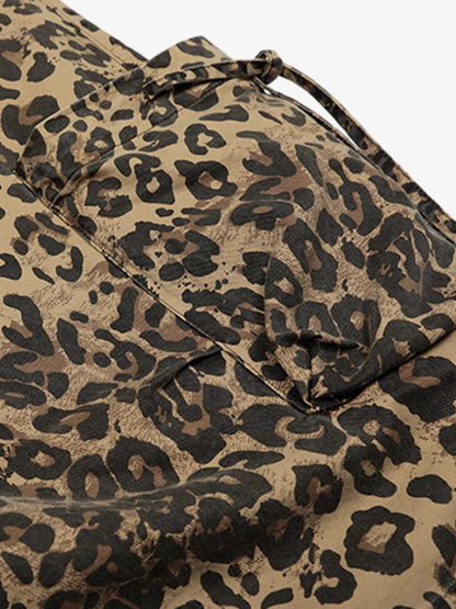 Retro Cheetah Print Pocket Drawstring Cropped Jorts 