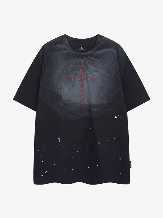Cotton Oversized T-Shirt with Distressed Print and Cross Design for Streetwear Style?