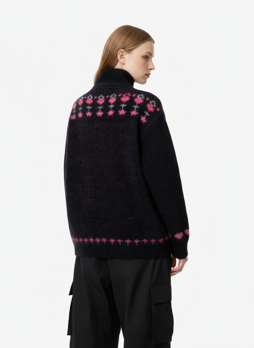 Street Graffiti Heart Pattern Knitted Cardigan Sweater