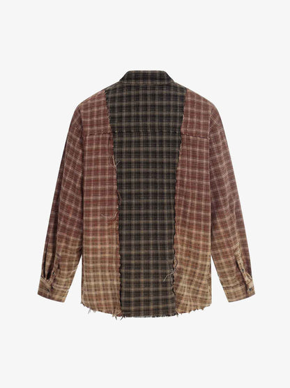 Patchwork Plaid Distressed Hem Shirt