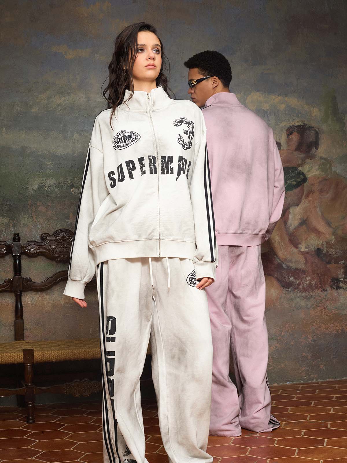 Supermade Vintage Distressed Size 3 Stand Collar Tracksuit 