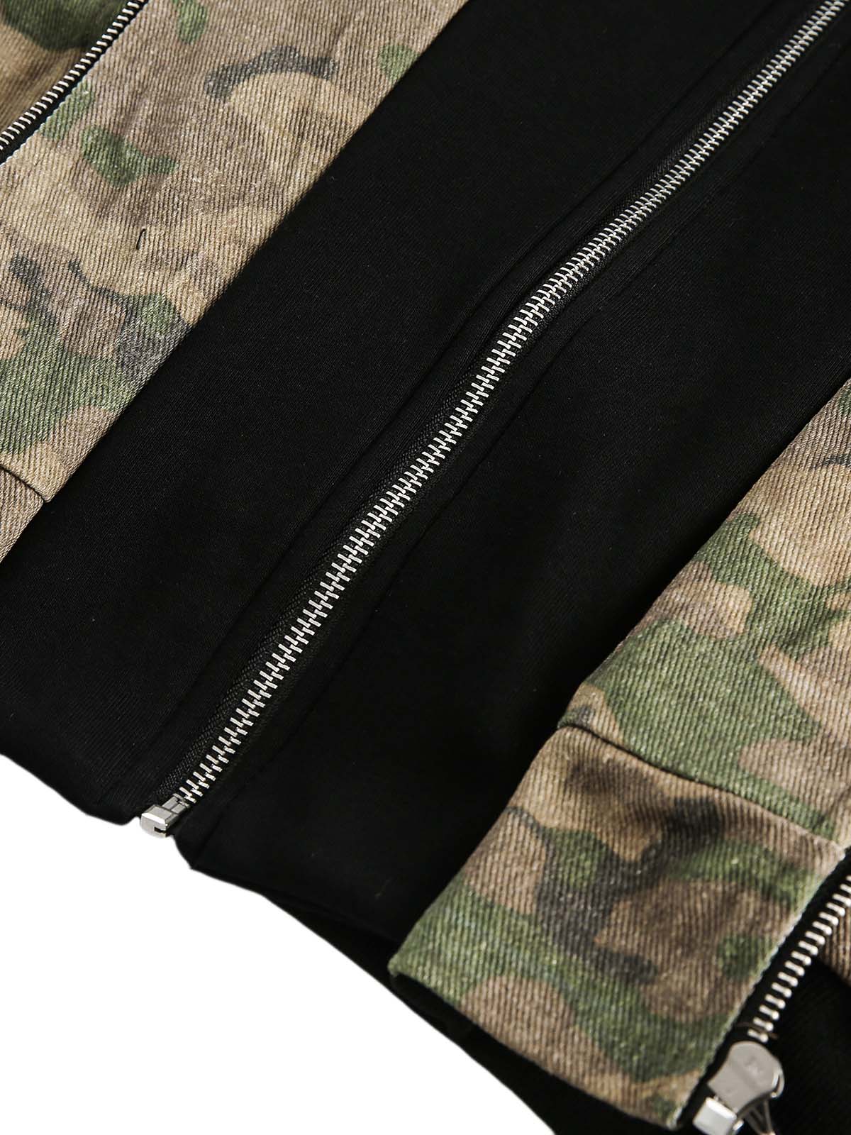 Camouflage Faux Two-Piece Hooded Jacket 