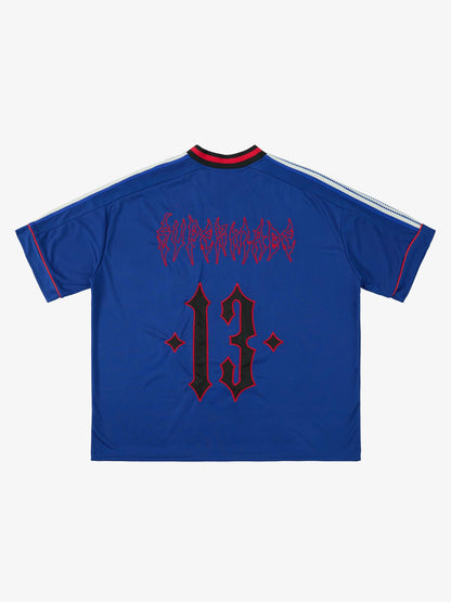 Supermade Color-Blocked V-Neck Embroidered Jersey Short-Sleeved?