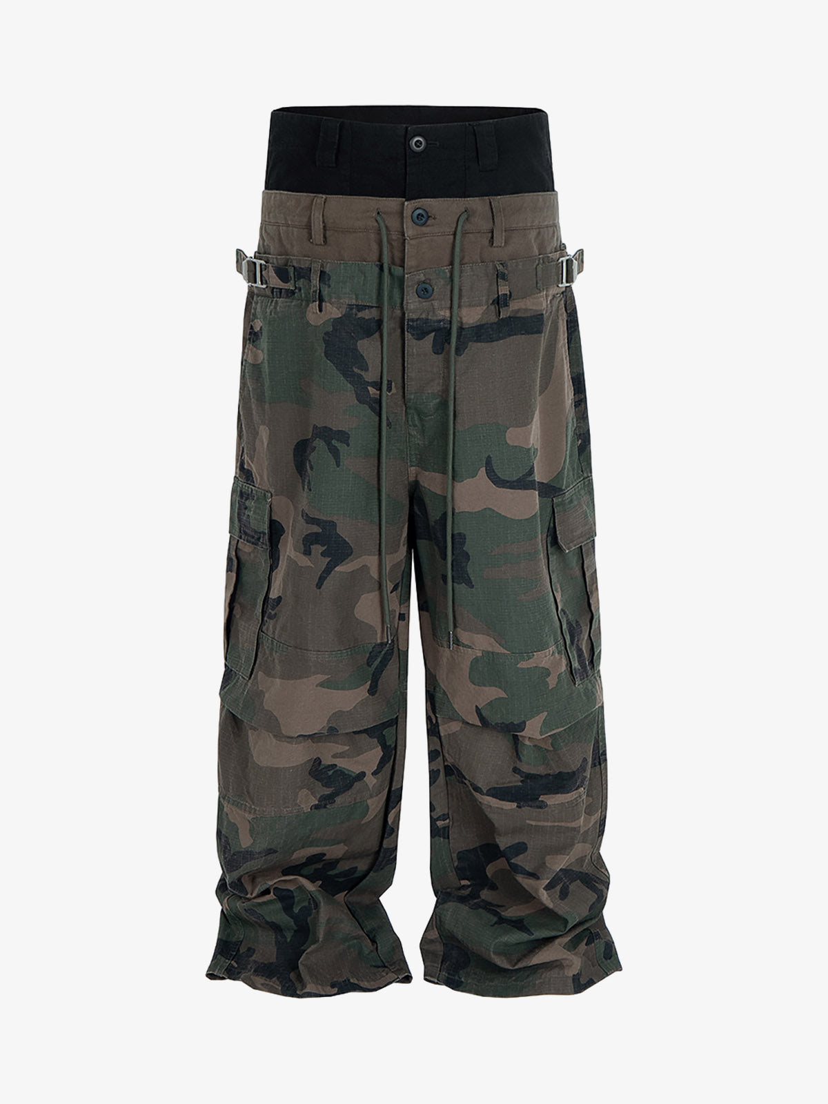 Three-Waist Splicing Camouflage Cargo Buckle Waist Design Overalls 