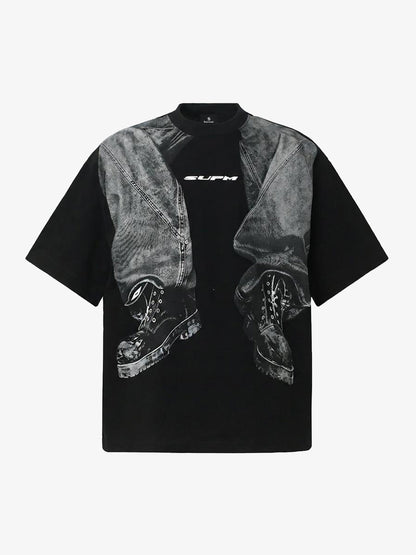 Cotton Oversized T-Shirt with Artistic Face Print and Bold Graphic Design 