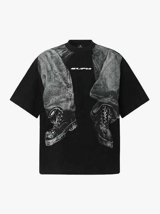 Cotton Oversized T-Shirt with Artistic Face Print and Bold Graphic Design 