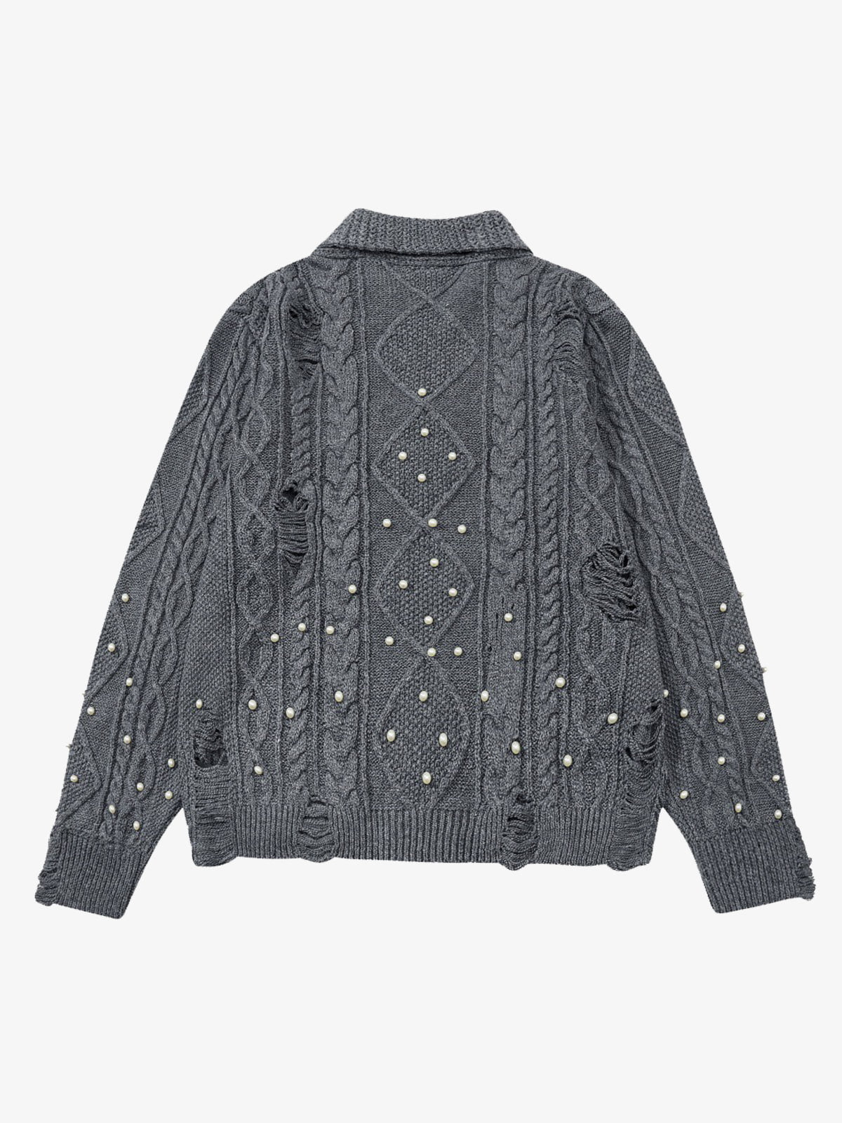 Retro Beaded Crochet Distressed Knit Cardigan 