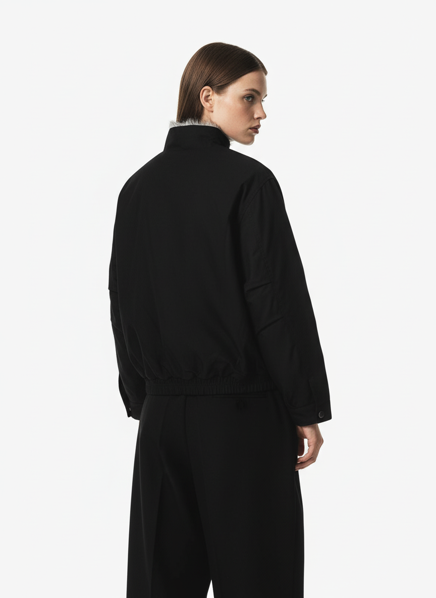 Vintage Stand Collar Fur Lined Bomber Jacket