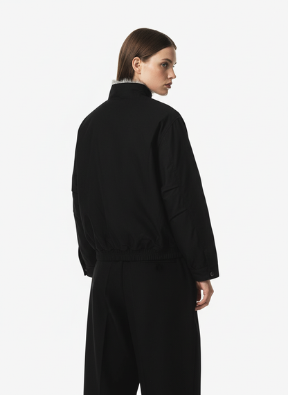 Vintage Stand Collar Fur Lined Bomber Jacket