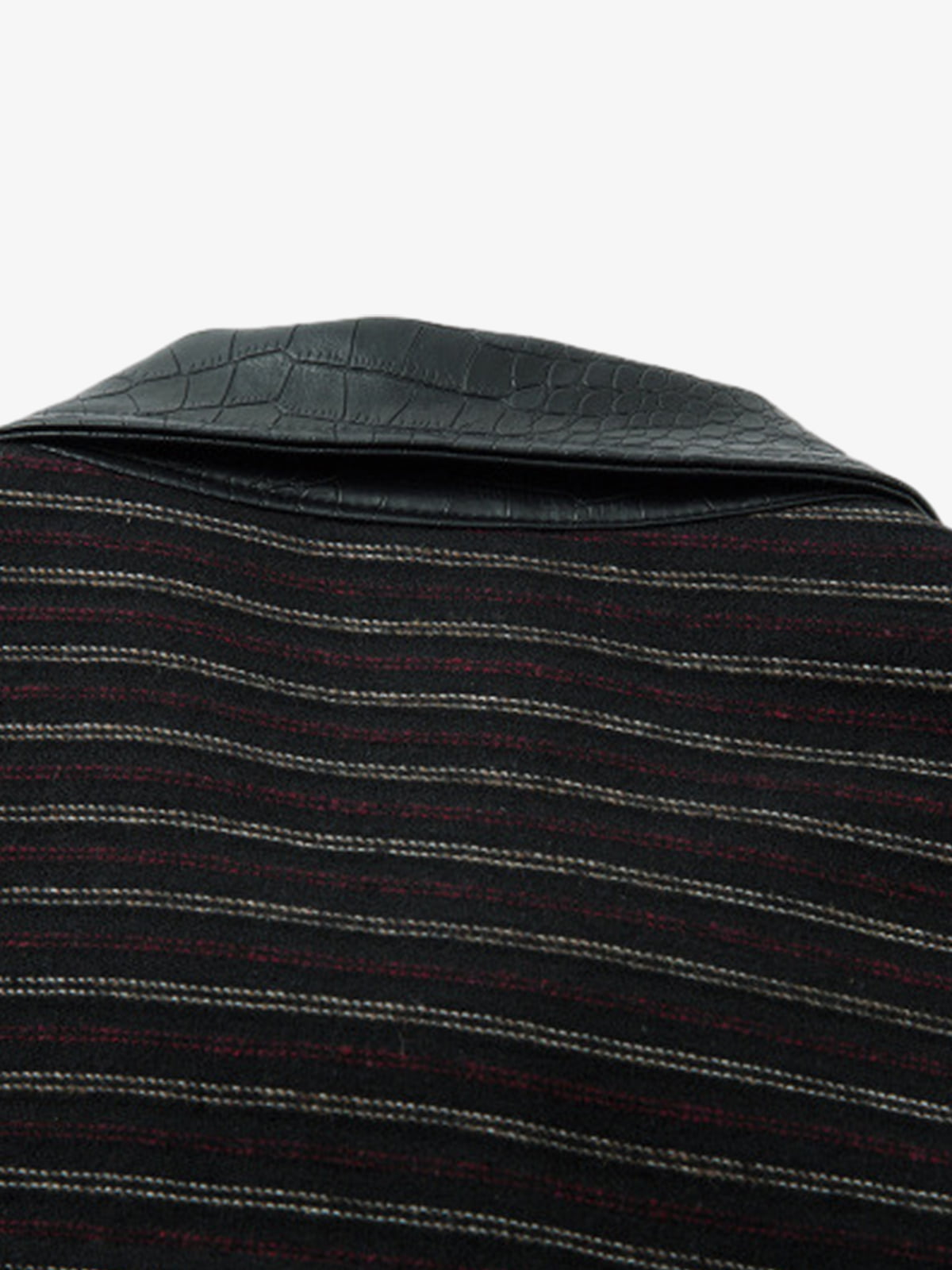 Thesupermade Retro Vertical Stripes Stitching PU Leather Collar Jacket 