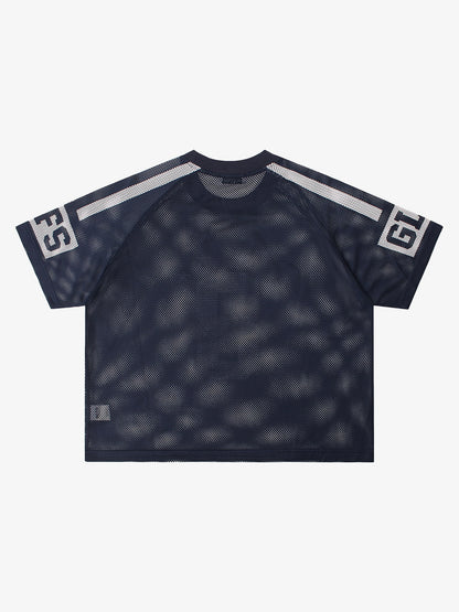 Mesh Jersey Number 8 Sports T-Shirt with Star Design and Sleeve Stripes 