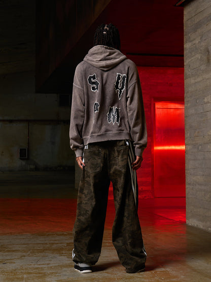 SPMD Flame Letter Graphic Cotton Hoodie 