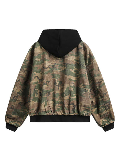 Camouflage Faux Two-Piece Hooded Jacket 