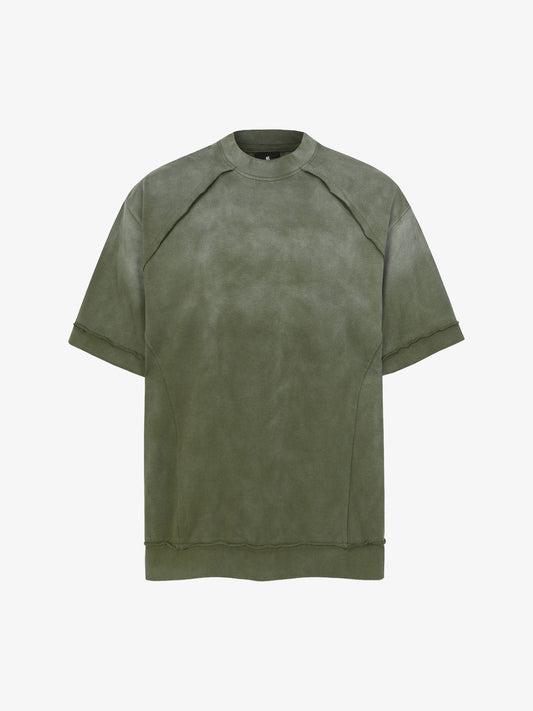 Faux Suede Oversized Short Sleeve T-Shirt with Ribbed Trim and Panel Design?