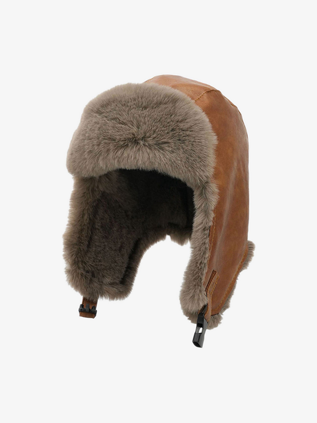 Vintage Distressed Leather Plush Trapper Hat 