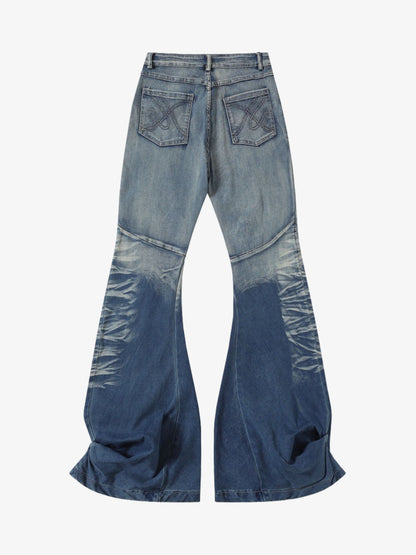 Washed Panel Seam Flare Jeans