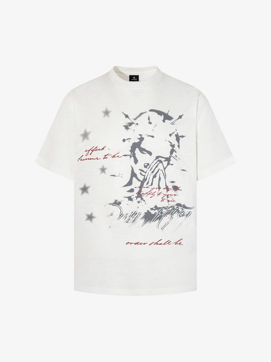 Cotton Graphic Print Oversized T-Shirt with Abstract Art and Star Pattern 