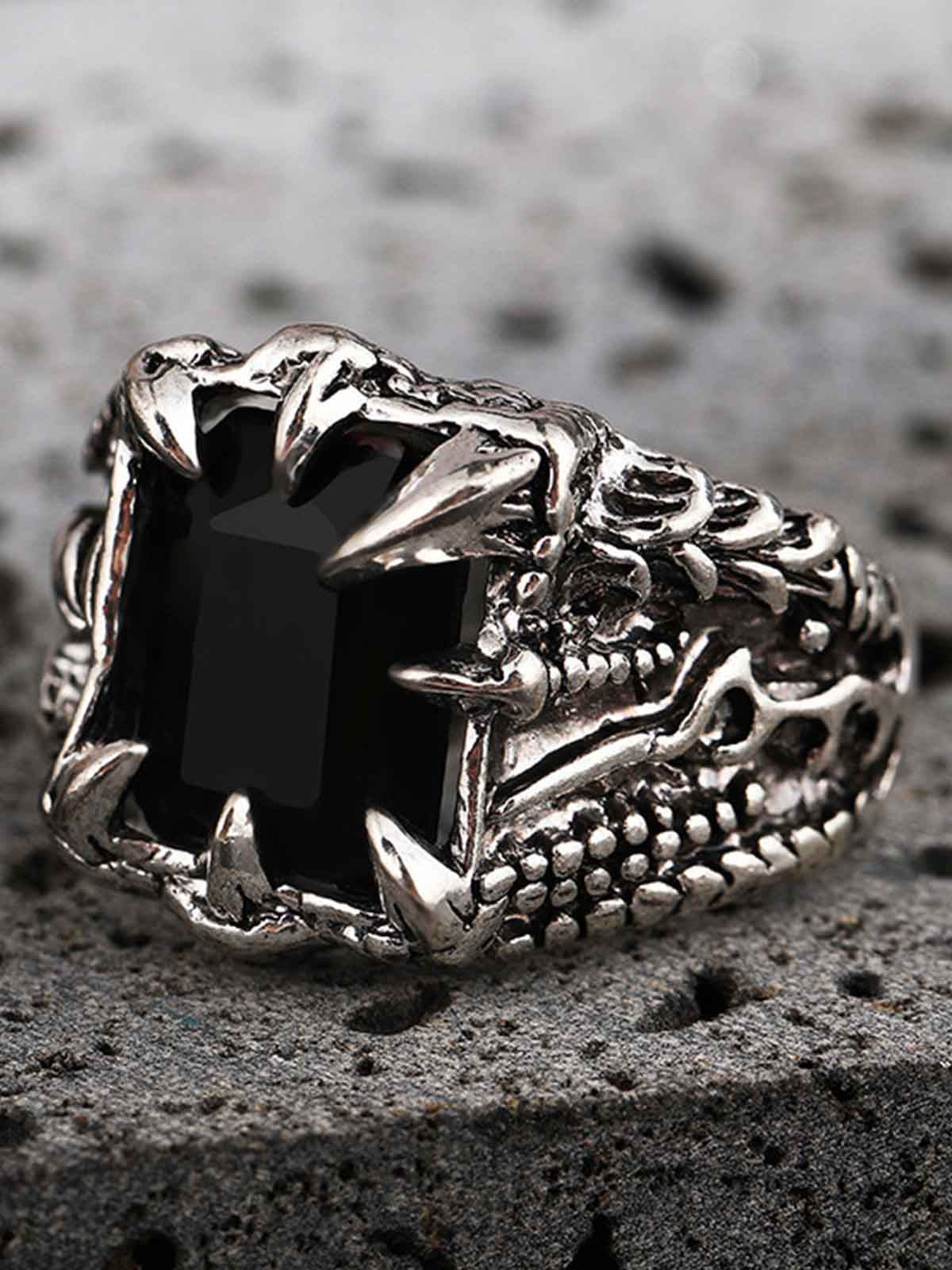 Sterling Silver Dragon Claw Ring with Red and Blue Gemstone, Gothic Statement Jewelry for Men and Women 