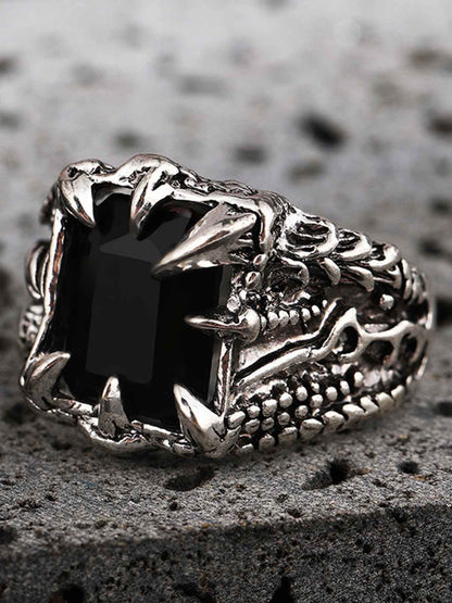 Sterling Silver Dragon Claw Ring with Red and Blue Gemstone, Gothic Statement Jewelry for Men and Women 